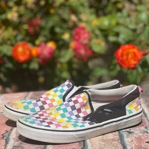 Women’s Missy size 6 colorful checkers vans